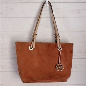 Michael Kors Orange Suede Leather Tote with Metal Charm Project Purse
